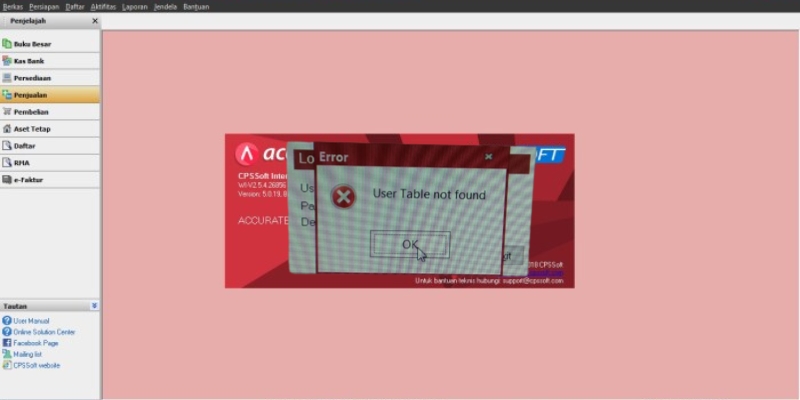 Arti User Table Not Found di Software Accurate Desktop